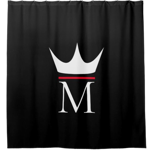 Crown Elegant Monogram Schwarz-weiß und rot Duschvorhang (Vorderseite)