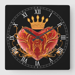 Crown Filigree Heart Square römische Zahlen Uhr
