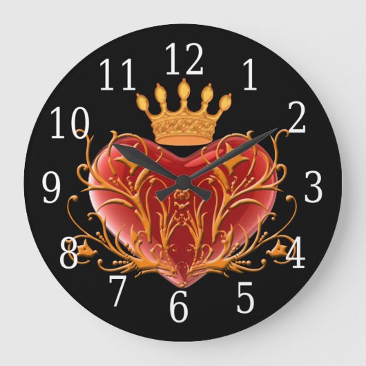 Crown Filigree Herzrunden Große Wanduhr (Vorderseite)