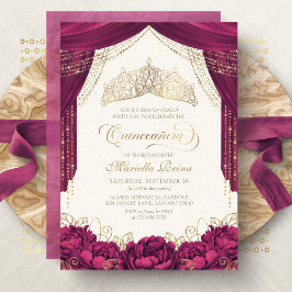 Crown Floral Burgundy Modern Quinceanera Einladung