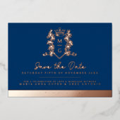 Crown Foto Hochzeit speichern das Datum blaue Rose Folieneinladung (Vorderseite)