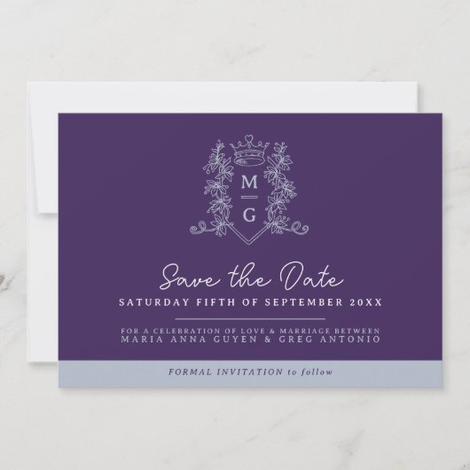 Crown Foto Hochzeit speichern Sie das Datum lila g Save The Date (Vorderseite)