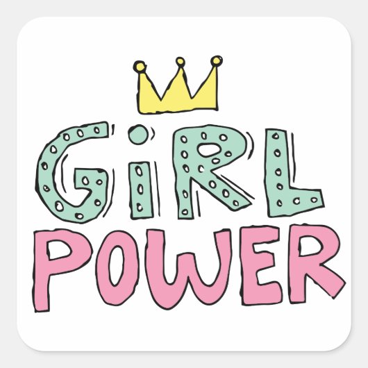 Crown Girl Power Doodle Girly Doodle Power Girl Sk Quadratischer Aufkleber (Vorderseite)