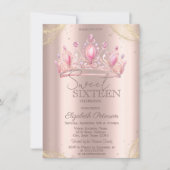  Crown Gold Glitter Corners Rose Gold Sweet 16   Einladung (Vorderseite)