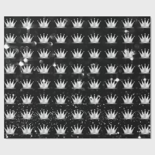 Crown Gray Silver Princess Black Spark Geschenkpapier (Flach)