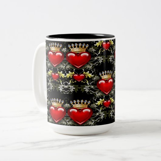 Crown Jewel Hearts Pattern Tasse (Vorderseite Links)