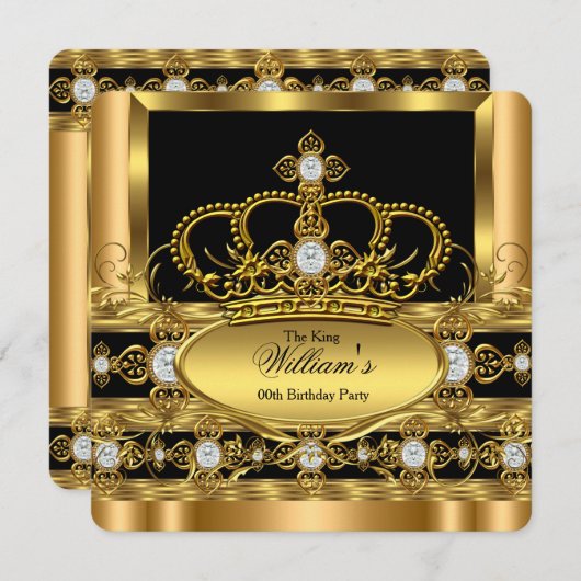 Crown King Prince Queen Royal Gold Diamond Party 2 Einladung (Vorne/Hinten)