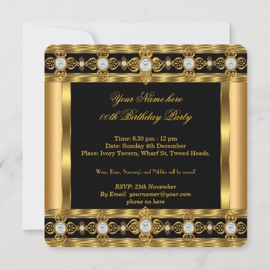 Crown King Prince Queen Royal Gold Diamond Party 2 Einladung (Rückseite)