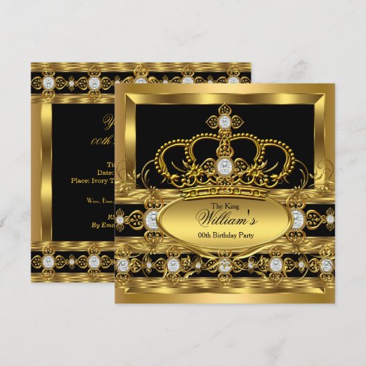 Crown King Prince Queen Royal Gold Diamond Party Einladung (Vorne/Hinten)