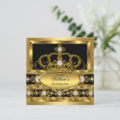Crown King Prince Queen Royal Gold Diamond Party Einladung (Stehend Vorderseite)
