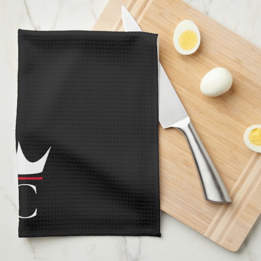 Crown Koch Monogram Schwarz-weiß Geschirrtuch (Viertel Falte)