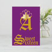 Crown Monogram 16 . Geburtstag-Customize Einladung (Stehend Vorderseite)