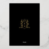 Crown Monogram Foilage Hochzeit schwarzes Gold Folieneinladung (Rückseite)