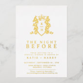 Crown monogram Gold Hochzeit am Vorabend Folieneinladung (Vorderseite)