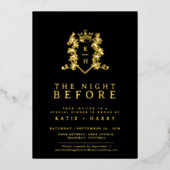 Crown monogram Gold schwarze Hochzeit am Vorabend Folieneinladung (Vorderseite)