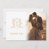 Crown monogram gold wedding Fotos QR Code Dankeskarte (Vorderseite)