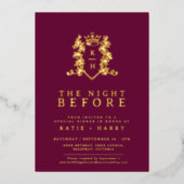 Crown monogram gold wine red wedning night before folieneinladung (Vorderseite)