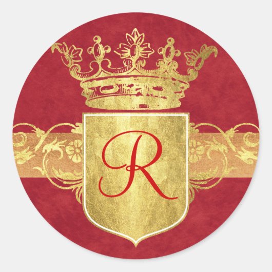 Crown Monogram in Gold Tones Runder Aufkleber (Vorderseite)