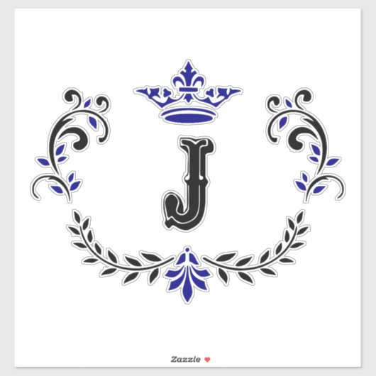 Crown Monogram Letter "J" Vinyl Aufkleber (Blatt)