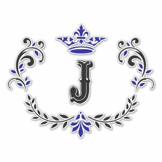 Crown Monogram Letter "J" Vinyl Aufkleber (Vorderseite)
