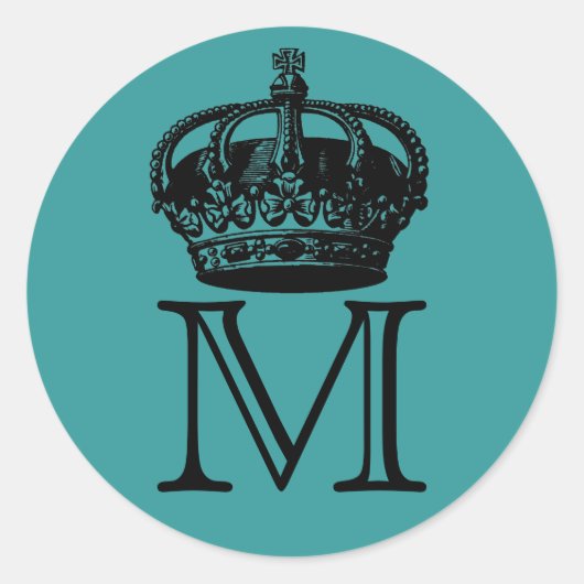 Crown Monogram Runder Aufkleber (Vorderseite)