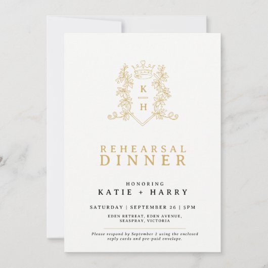 Crown monogram white wedding Probe Einladung (Vorderseite)