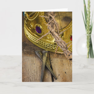 crown of thorns and gold crown with nails feiertagskarte