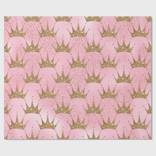Crown Pink and Gold Glitzer Effect Wrapping Paper Geschenkpapier (Flach)