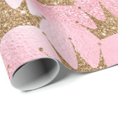 Crown Pink and Gold Glitzer Effect Wrapping Paper Geschenkpapier (Rolleneckpunkt)
