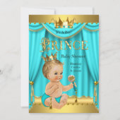 Crown Prince Baby Dusche Gold Aqua Aquamarin Blond Einladung (Vorderseite)