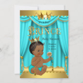 Crown Prince Baby Dusche Gold Aqua Aquamarin ethni Einladung (Vorderseite)