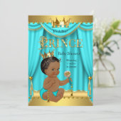 Crown Prince Baby Dusche Gold Aqua Aquamarin ethni Einladung (Stehend Vorderseite)