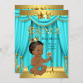 Crown Prince Baby Dusche Gold Aqua Aquamarin ethni Einladung (Vorne/Hinten)