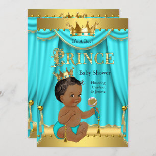 Crown Prince Baby Dusche Gold Aqua Aquamarin ethni Einladung