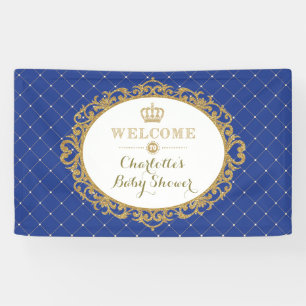 Crown Prince Royal Blue Gold Baby Dusche Willkomme Banner