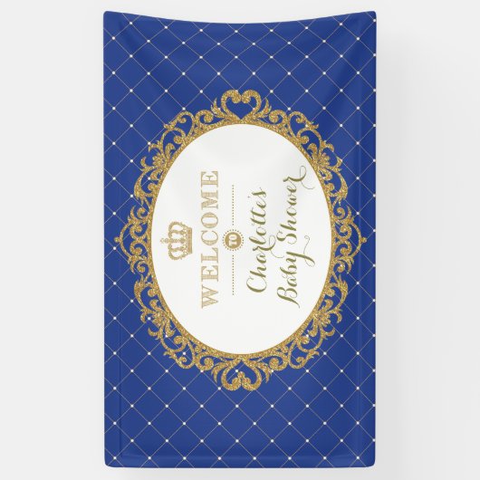 Crown Prince Royal Blue Gold Baby Dusche Willkomme Banner (Vertikal)
