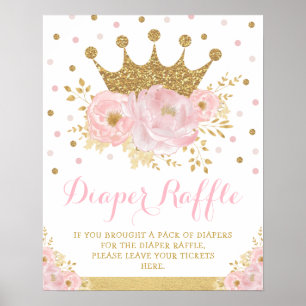 Crown Princess Blush Bloral Baby Diaper Raffel Poster