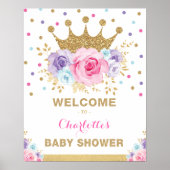 Crown Princess Blush Bloral Baby Dusche Begrüßung Poster (Vorne)