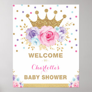 Crown Princess Blush Bloral Baby Dusche Begrüßung Poster