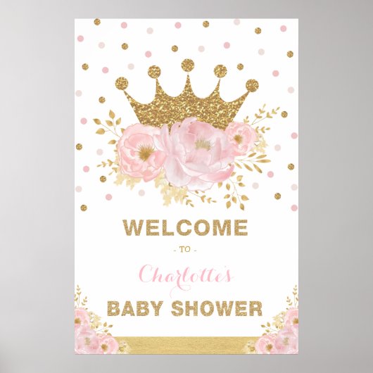Crown Princess Pink Blume Kinderdusche Willkommen Poster (Vorne)