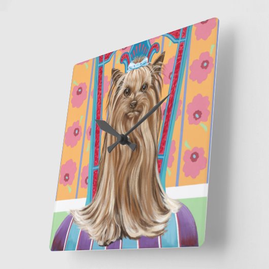 Crown Princess Yorkie Quadratische Wanduhr (Winkel)