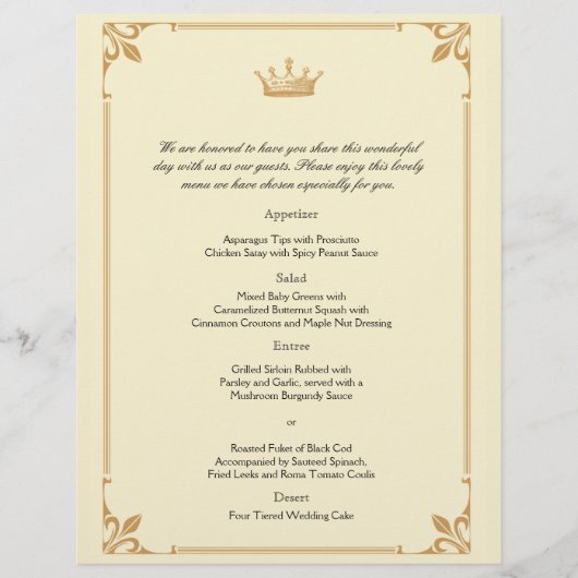 Crown Regency in Gold und Ivory Wedding Menu (Vorderseite)