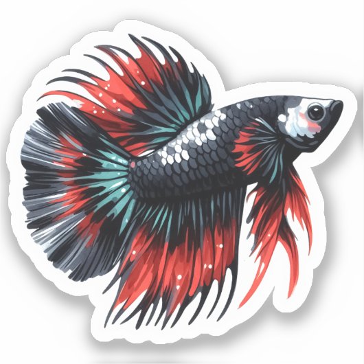 Crown Schwanz Betta Fische Schwarz-weiß und rot Aufkleber (Vorderseite)