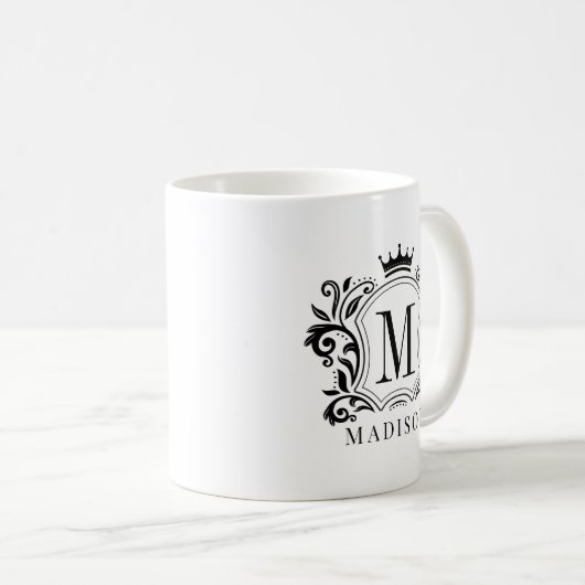 Crown Scrolls Monogram Kaffeetasse (VorderseiteRechts)