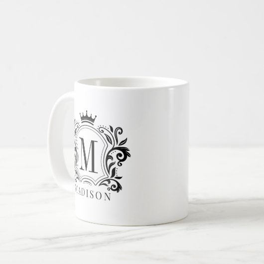 Crown Scrolls Monogram Kaffeetasse (Vorderseite Links)