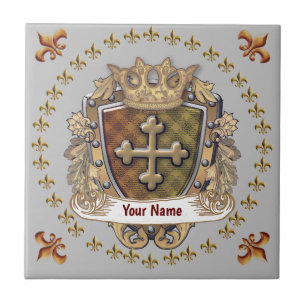 Crown Shield-Familienwappen-Nachname Fliese