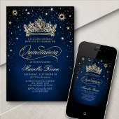 Crown Tiara Navy Gold Quinceañera Einladung