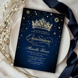 Crown Tiara Navy Gold Quinceañera Einladung