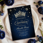 Crown Tiara Navy Gold Quinceañera Einladung