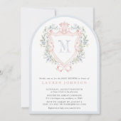 Crown Wappen Monogram Pink Blue Baby Dusche Einladung (Vorderseite)